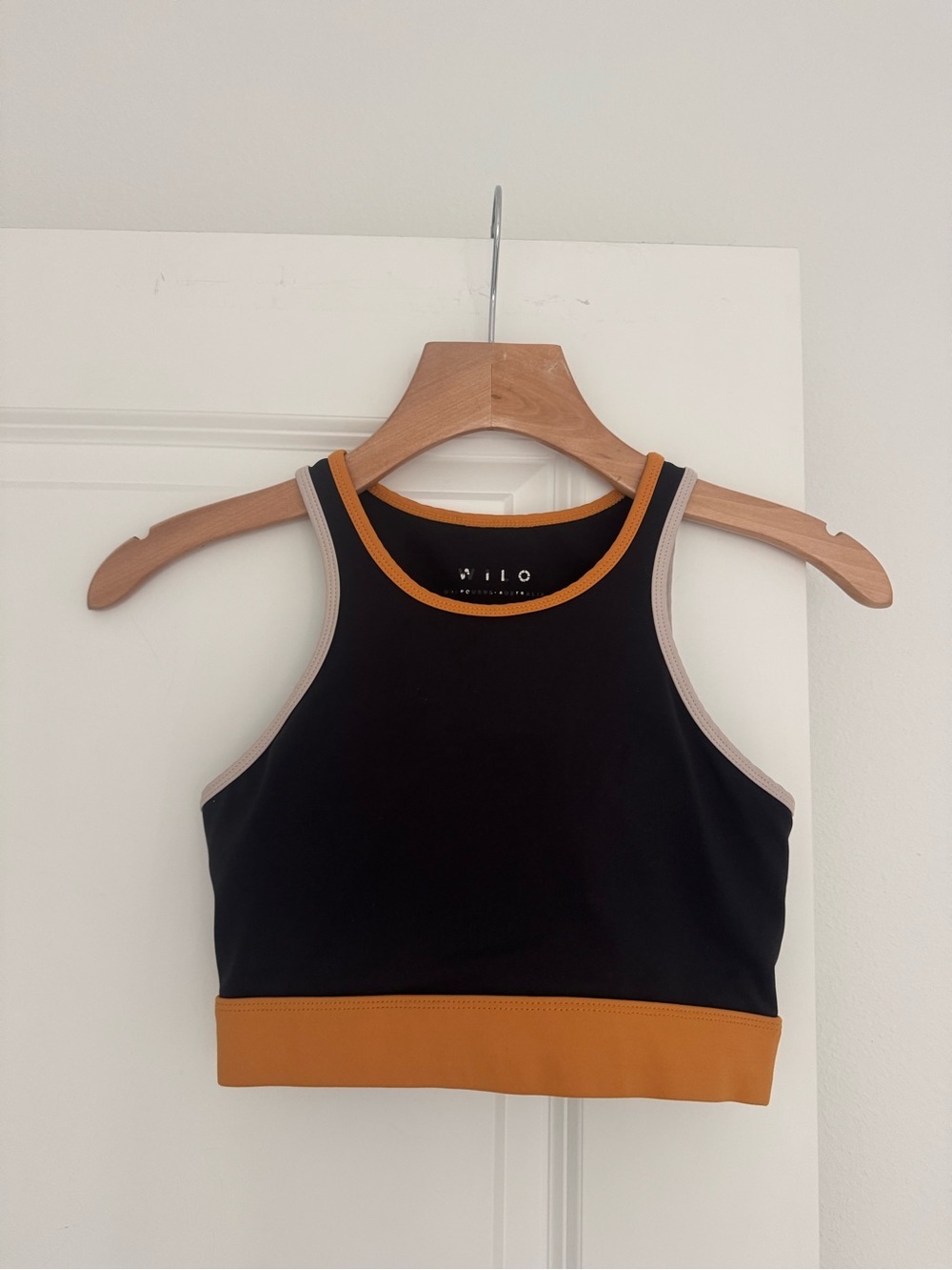 Wilo the Label women’s black & yellow piping athletic sports bra size XS